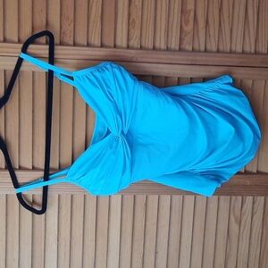Bleu Rod Beattie NWT Teal Blue Underwire  Ruched Side Tankini Top Size 8